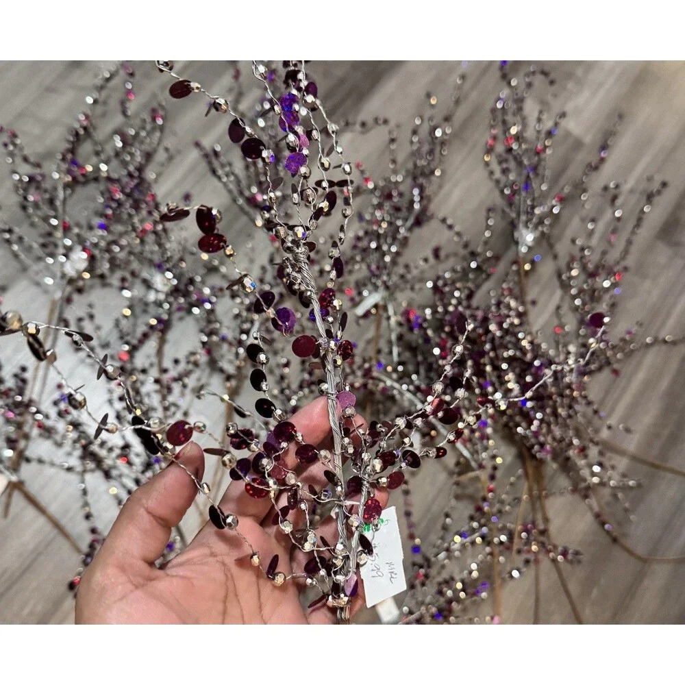 Beaded wire Christmas Tree Picks, purple silver Lot Of 18 Christmas.